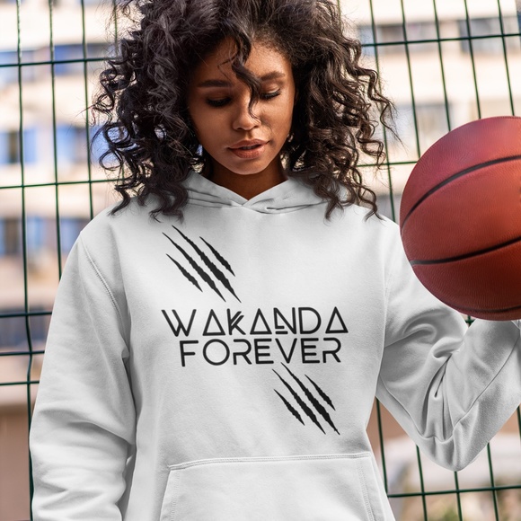 WAKANDA FOREVER STRIKE = BLACK AND WHITE : DESIGN; UNISEX CUSTOM HOODIE - Picture 1 of 2